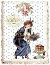 Shabby French Art Tea Patisserie Pink Roses Edwardian Lady Print Kitchen Décor  - £21.97 GBP