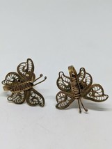 Vintage Silver Gold-Toned Mexico Butterfly Twist-On Earrings - £19.65 GBP