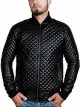 Mens Quilted Motorcycle Cafe Racer Black Biker Real Leather Jacket Biker... - $139.67