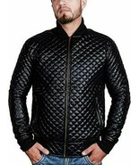 Mens Quilted Motorcycle Cafe Racer Black Biker Real Leather Jacket Biker... - £109.67 GBP