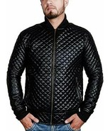 Mens Quilted Motorcycle Cafe Racer Black Biker Real Leather Jacket Biker... - $220.86 CAD