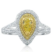1.08 Ct Pear Cut Natural Fancy Yellow Diamond Engagement Ring 18k White Gold - £2,373.29 GBP