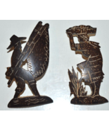 2 Vtg CHINESE ASIAN  BROOCH HAND CARVED PIN FIGURE &#39;&#39;Wheat Field Workers&#39;&#39; - $281.78 MXN