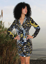 UNIQUE woman dress printed art by Helen Bellart | Gold B&amp;L crossover dress - £83.05 GBP