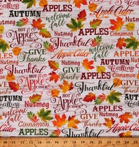 Cotton Cider House Autumn Leaves Words Leaf Cream Fabric Print by Yard D510.76 - £11.94 GBP