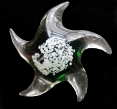 Vintage clear &amp; green art glass starfish paperweight - £12.17 GBP