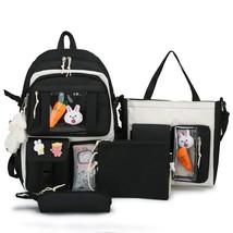 4pcs Preppy Style Cute Canvas Backpack Fashion Waterproof Hit Color Students Sch - £95.07 GBP