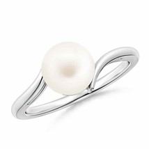 Solitaire Freshwater Cultured Pearl Bypass Ring in 14K White Gold Size 7 - £257.92 GBP