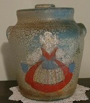 Vintage ~ Pottery Jar w/Lid ~ Holland Maiden Painted Design ~ Lug Handles  - €68,48 EUR