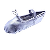 Little Girls Metallic Silver Ballet Slippers Size 2 Shoes Slip On Elastic Dance - £18.96 GBP