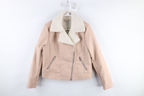 Charlotte Russe Womens M Deep Pile Fleece Lined Faux Leather Moto Jacket... - $29.65