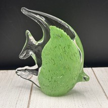 Vintage Art Glass Green Angel Fish Paperweight figurine Collectible Murano style - £9.06 GBP