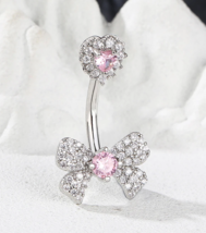 316L Stainless Steel Elegant Heart/Bow Zirconia Navel Piercing - £8.00 GBP