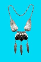 Vintage Navajo Handmade Sterling Silver Onyx Squash Blossom Bib Necklace - £255.78 GBP
