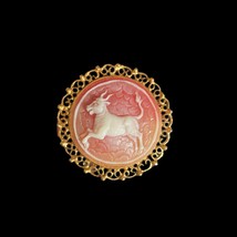 Vintage Molded Resin Cameo Brooch with Taurus Zodiac Motif - £19.98 GBP