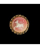 Vintage Molded Resin Cameo Brooch with Taurus Zodiac Motif - £19.66 GBP