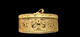 Oval Brass Hinged Jewelry Box With Mirror Gold &amp; Black 2.5&quot; x 6.5&quot; - £10.98 GBP