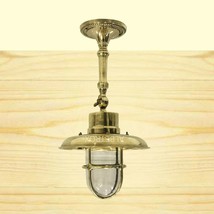 Brass Bulkhead Light Nautical Hanging Marine Vintage Style With Shade Antique - £131.49 GBP