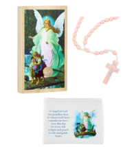Girl&#39;s Guardian Angel Wall Rosary Hanger Pouch Pink Wood Rosary Baptism ... - $22.95
