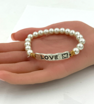 LOVE Inspirational Pearl Stretch Bangle Bracelet - £10.42 GBP