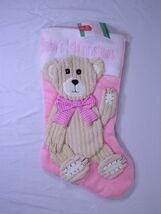 BABY'S FIRST CHRISTMAS TEDDY BEAR PINK CHRISTMAS STOCKING NEW!! - $19.88