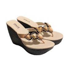Dolce by Mojo Moxy Womens Beige Jeweled Platform Wedge Heel Sandal Size 8.5 - £19.78 GBP
