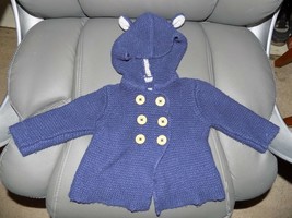 Baby Boden Navy Blue Cardigan Sweater Hoodie Ears Cashmere Jacket Size 3/6 Month - £22.31 GBP