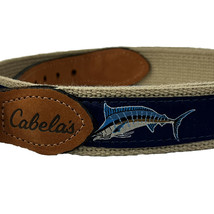 Cabelas Canvas Woven Leather Ribbon Blue Marlin Fish Belt Boating Size 44 EUC! - £13.07 GBP