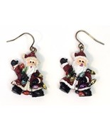 Holiday Santa Claus Wrapped in faux Christmas Tree Lights Dangle Earrings - £9.40 GBP