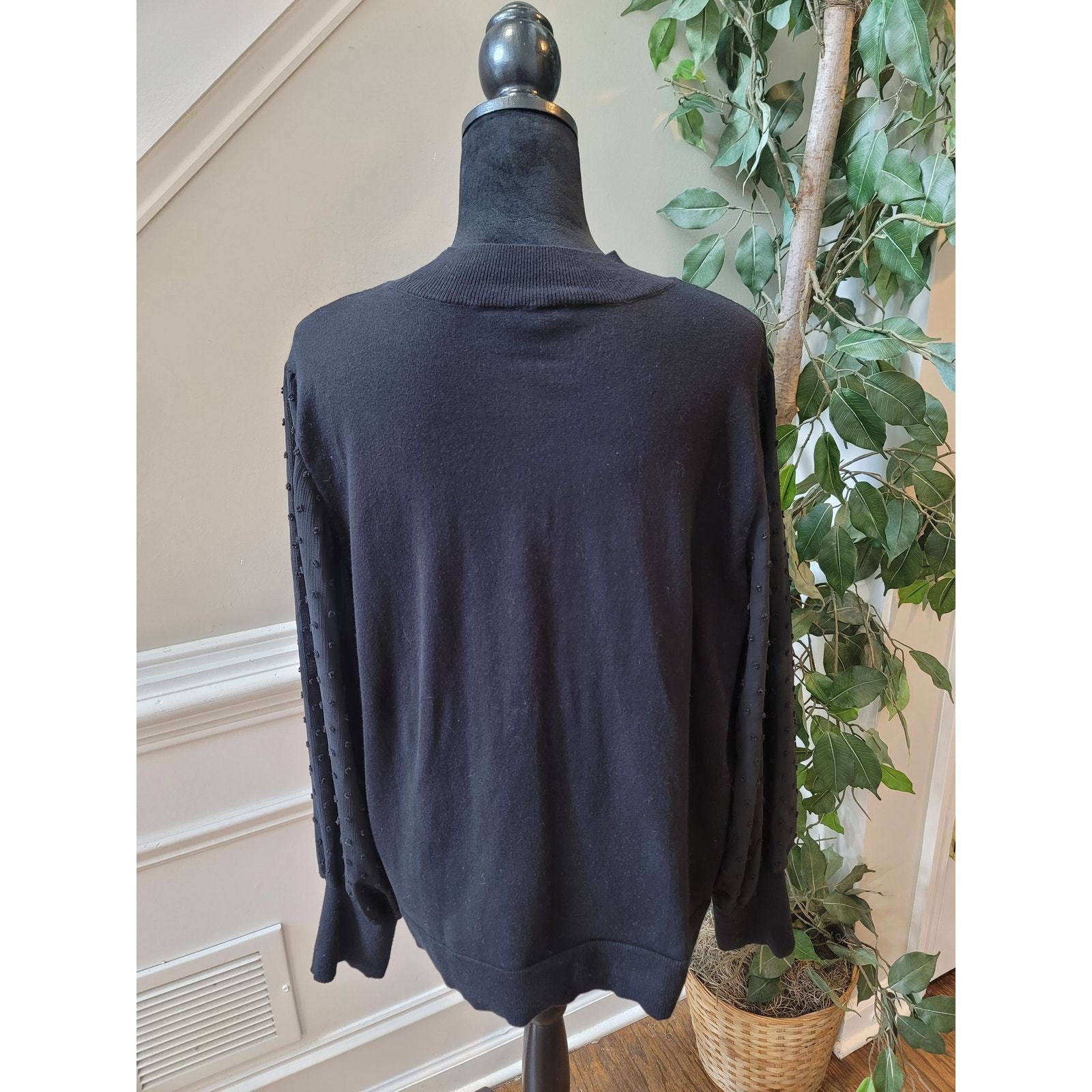 Vince Camuto Sweater Women's XXL Black Sheer Sleeve Textured Dot Knit Pullover Item image 7