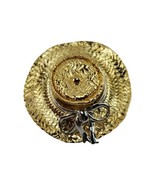 Sun Straw Hat w Silver Bow Gold Silver Tone Pin Brooch - £7.80 GBP