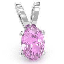 Lab-Created Pink Sapphire Oval Solitaire Pendant In 14k White Gold - £159.07 GBP