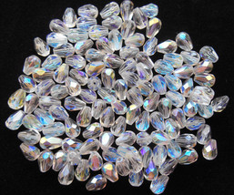 7mm x 5mm Crystal AB Faceted Fire Polished Teardrop Glass Beads (100) - $7.92
