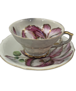 Vintage Saji Fancy China Cup &amp; Saucer Hand Painted Orchid Raised Gold Japan - £19.46 GBP