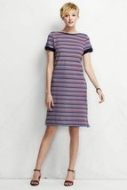 Lands End Women&#39;s Short Sleeve Boatneck Shift Dress Bourbon Stripe New - $24.99