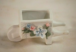 Classic Mini Bisque Wheelbarrow Floral Flowers Miniature Shadow Box Shelf Decor - £10.12 GBP