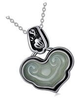 Vintage Heart Jade Pendant Necklace Sterling Silver Boho - $329.20