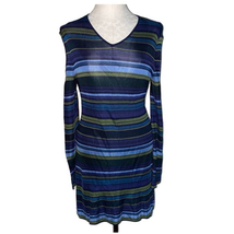 Laundry by Shelli Segal striped bodycon V-neck long sleeved dress blue green M - £25.58 GBP