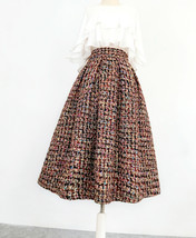 BROWN Winter Midi Tweed Skirt Outfit Women Plus Size A-line Pleated Party Skirt image 4
