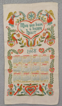 Vintage 1968 Cloth Calendar 28&quot;X15&quot; Coarse Linen Fabric Wall Hanging Country Prt - £11.90 GBP