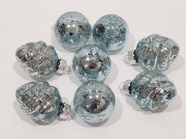 Kugel Vintage Style Lt Blue Mini 2&quot; Mercury Glass Christmas Tree Ornaments - $21.77