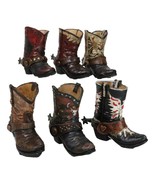 Set of 6 Rustic Western Tooled Leather Finish Cowboy Boots Miniature Fig... - $62.30 CAD