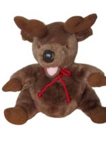 Disney Plush brown reindeer deer moose round pot belly red cord rope neck tie - £7.90 GBP