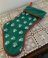 Green Paw Print Design Dog Christmas Stocking 17 Inch Felt Red Trim Cani... - £10.38 GBP