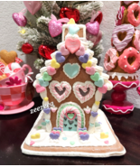 LOVE &amp; CUPCAKES Light Up Candy Hearts Gingerbread House Valentines Decor - $54.44