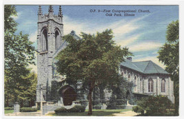 First Congregational Church Oak Park Illinois linen postcard - £4.67 GBP
