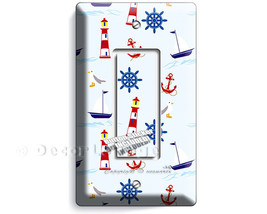 Nautical pattern anchors sailboat lighthouse single GFCI light switch co... - $9.99