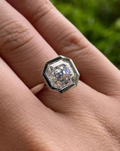 2 Ct Asscher Cut Moissanite 7 mm 925 Sterling Silver Hidden Halo Engagement Ring - £115.96 GBP