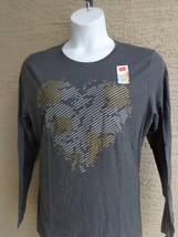 NWT Hanes Small Glitzy Graphic Cotton Blend L/S Crew Neck Tee Shirt Heth. Gray - $10.89