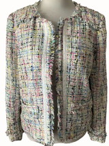 Worthington mingled colorful fringe long sleeve open front blazer jacket medium - £30.18 GBP